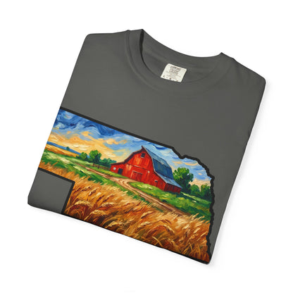 LNK.Nebraska Red Barn Vincent Van Gogh Style T-Shirt - 100% Cotton Nebraska State Gift Tshirt