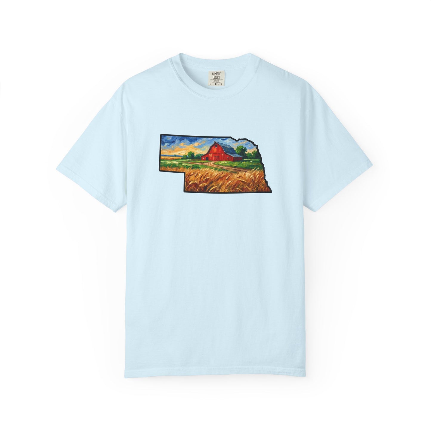 LNK.Nebraska Red Barn Vincent Van Gogh Style T-Shirt - 100% Cotton Nebraska State Gift Tshirt