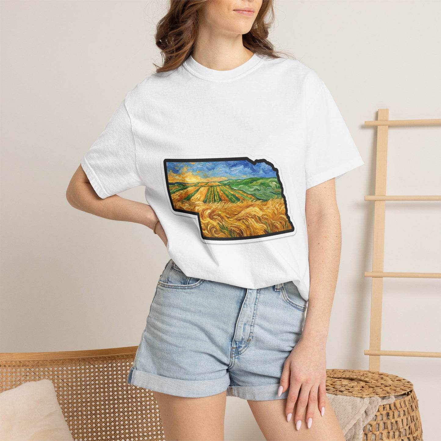 Nebraska Wheat Fields T-Shirt — Vincent Van Gogh Style Prairie State Art | Comfort Colors Nebraska Gift