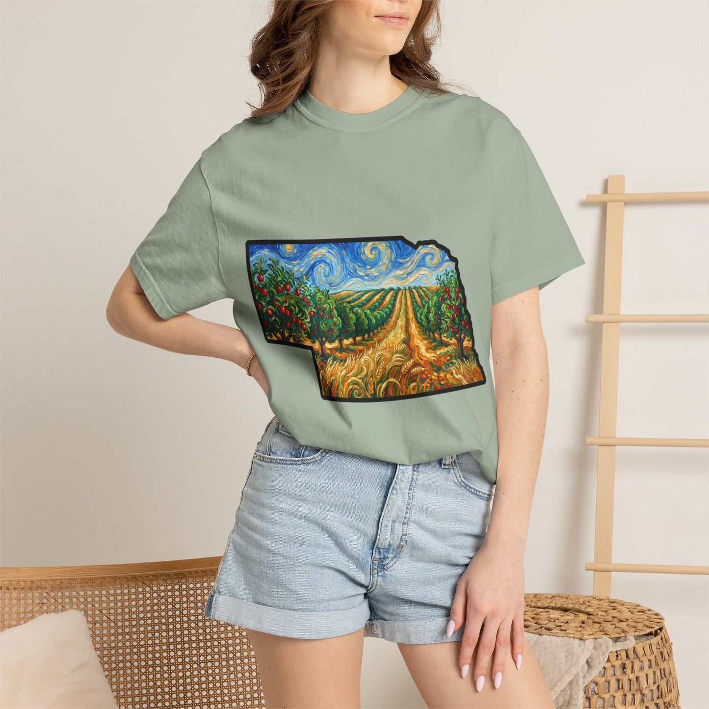 Nebraska Landscape T-Shirt — Van Gogh Parody Style Prairie Art
