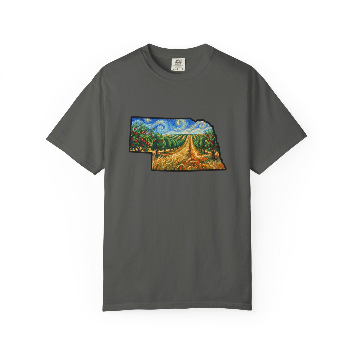 LNK.Nebraska Apple Orchard Landscape Vincent Van Gogh Styled T-Shirt — Nebraska Prairie Art, Gameday and Gifts