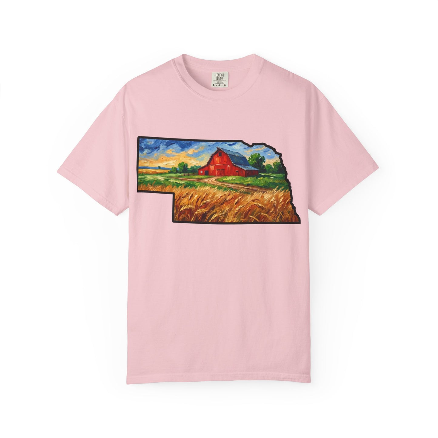 LNK.Nebraska Red Barn Vincent Van Gogh Style T-Shirt - 100% Cotton Nebraska State Gift Tshirt