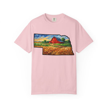 LNK.Nebraska Red Barn Vincent Van Gogh Style T-Shirt - 100% Cotton Nebraska State Gift Tshirt