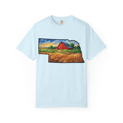 LNK.Nebraska Red Barn Vincent Van Gogh Style T-Shirt - 100% Cotton Nebraska State Gift Tshirt
