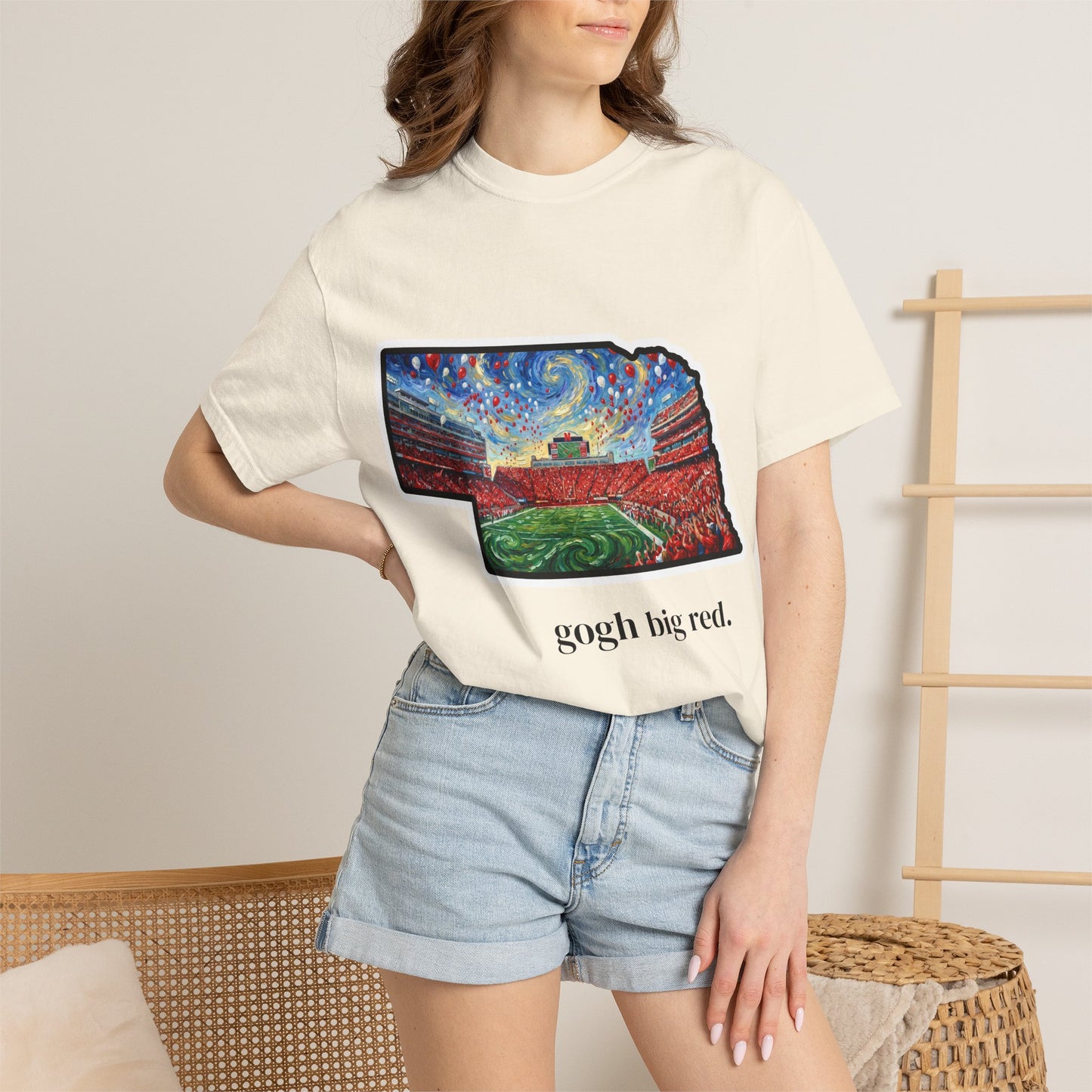Nebraska 'Gogh' Cornhuskers Parody T-Shirt — Van Gogh Style Big Red Design