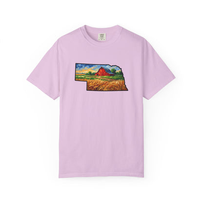 LNK.Nebraska Red Barn Vincent Van Gogh Style T-Shirt - 100% Cotton Nebraska State Gift Tshirt