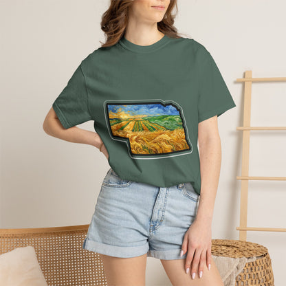 Nebraska Wheat Fields T-Shirt — Vincent Van Gogh Style Prairie State Art | Comfort Colors Nebraska Gift