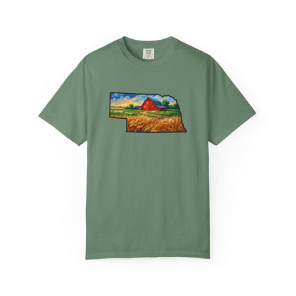 LNK.Nebraska Red Barn Vincent Van Gogh Style T-Shirt - 100% Cotton Nebraska State Gift Tshirt
