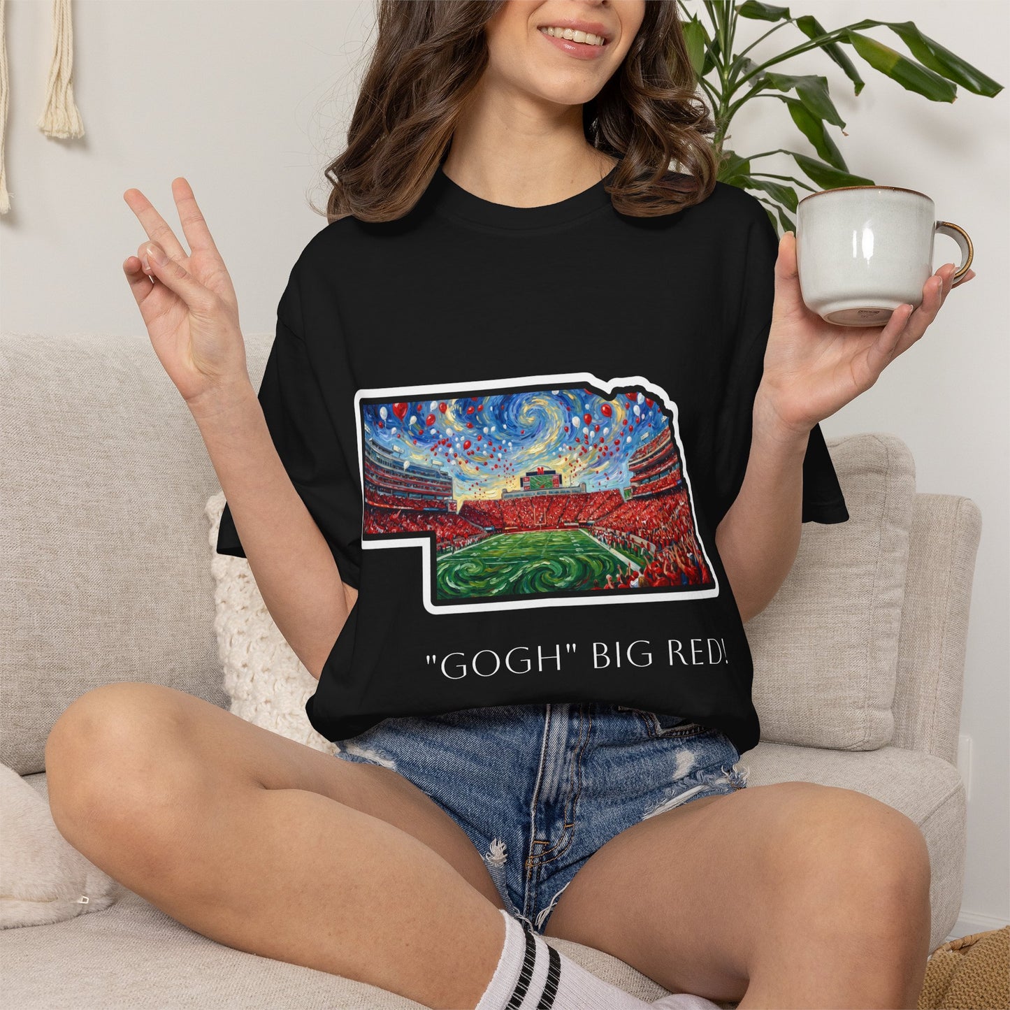 Nebraska 'Gogh' Big Red Tee — Van Gogh Style Cornhusker Art T-Shirt