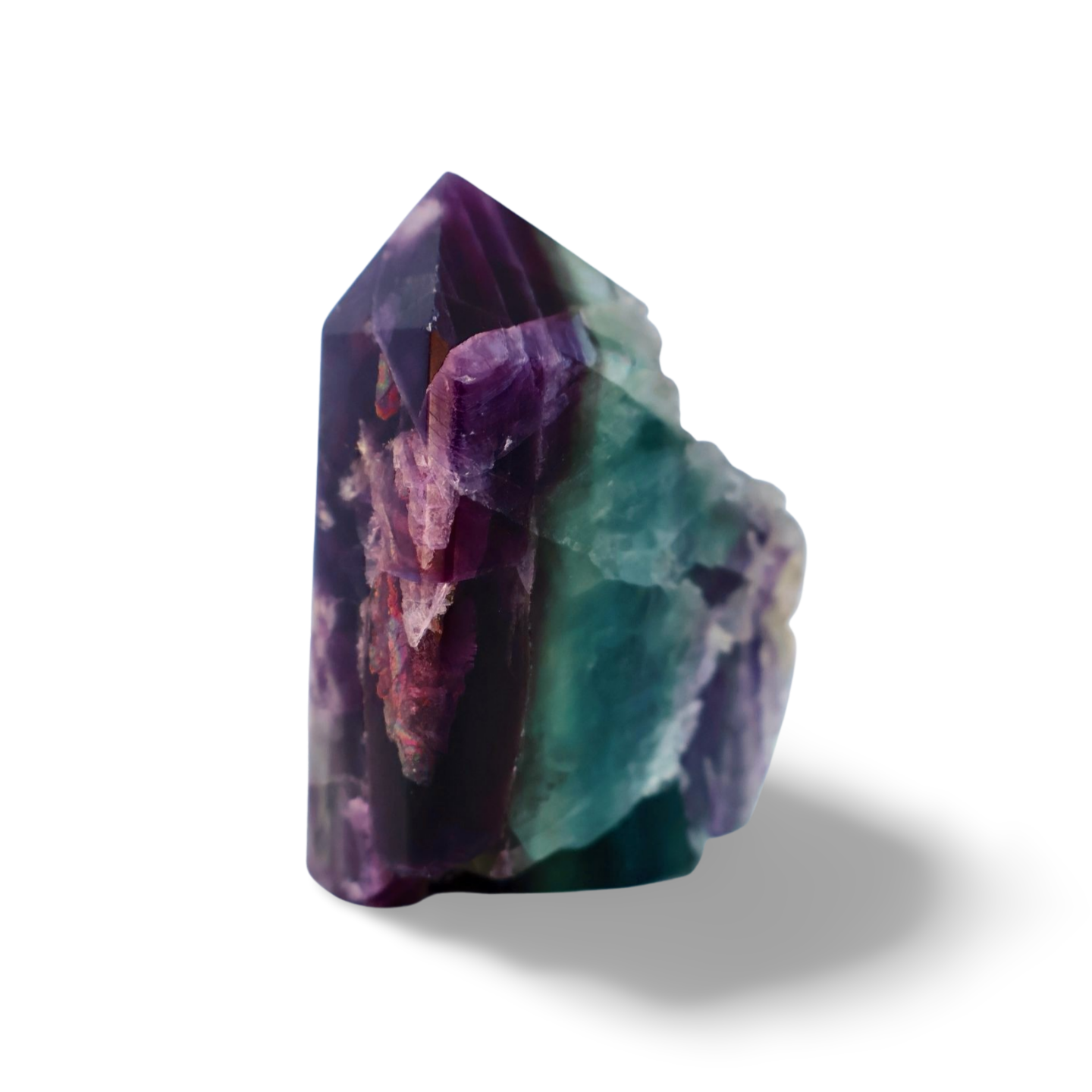 carved Fluorite Tetrahedron Column in angled view