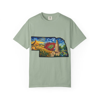 LNK.Nebraska Iconic Landmarks T-Shirt — Vincent Van Gogh Style State Art | Big Red Game Day Nebraska Gift Tee