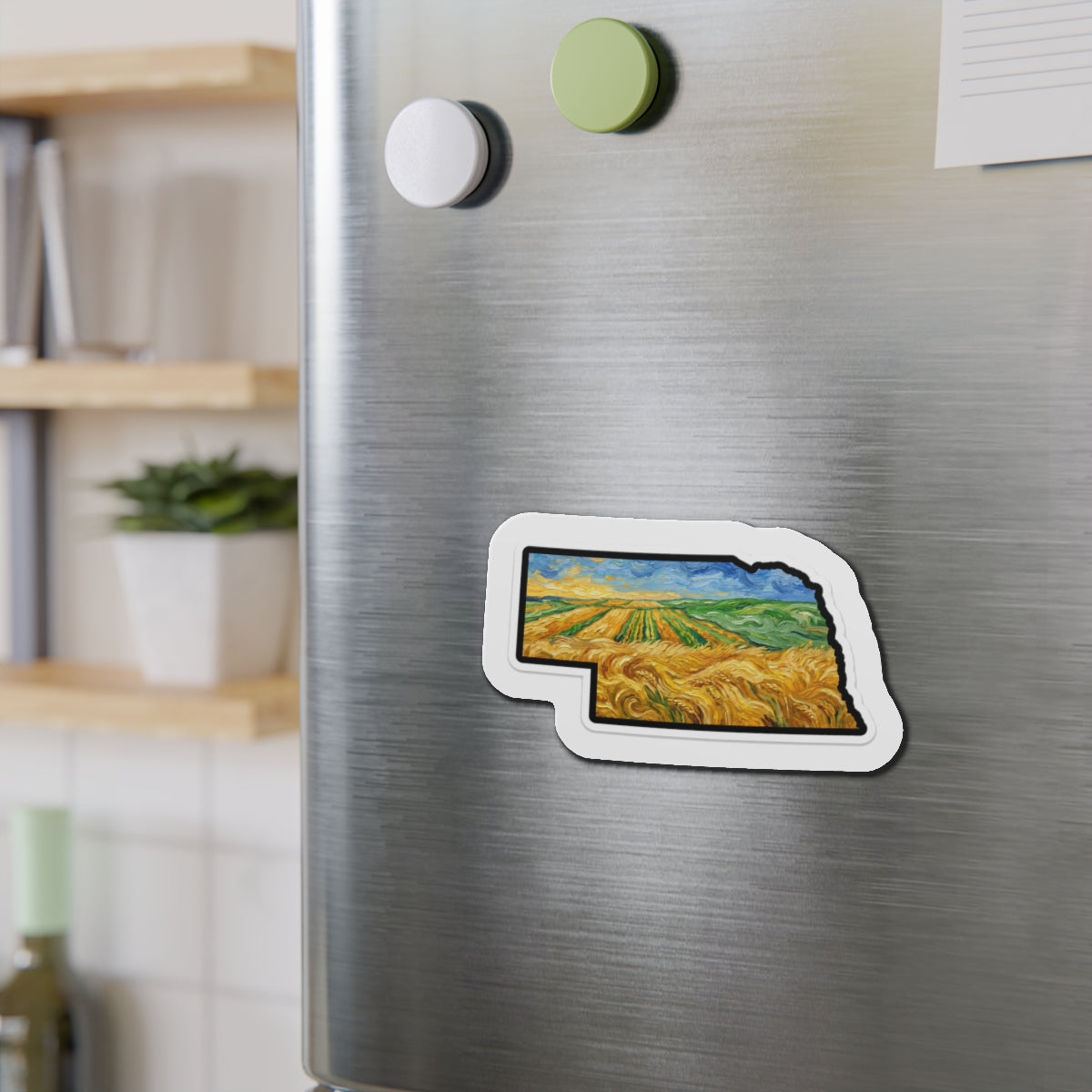 Nebraska Wheat Fields Magnet — Van Gogh Die-Cut State Magnet | Nebraska Prairie Souvenir