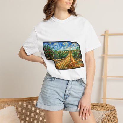 Nebraska Landscape T-Shirt — Van Gogh Parody Style Prairie Art