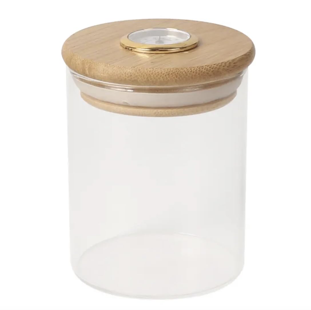 Airtight Glass Storage Jar with Built-In Hygrometer and Bamboo Lid, 500 mL – Preserve Your Favorite Dried Spices, Tea, and Other Flavors for Premium Freshness and Special Occasions