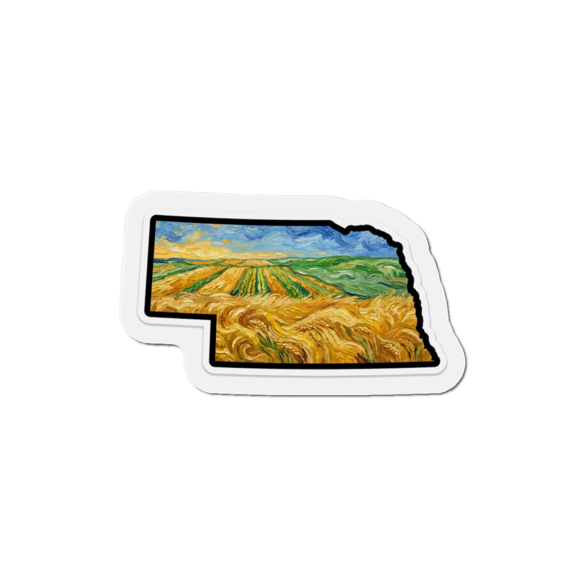 Nebraska Wheat Fields Magnet — Van Gogh Die-Cut State Magnet | Nebraska Prairie Souvenir