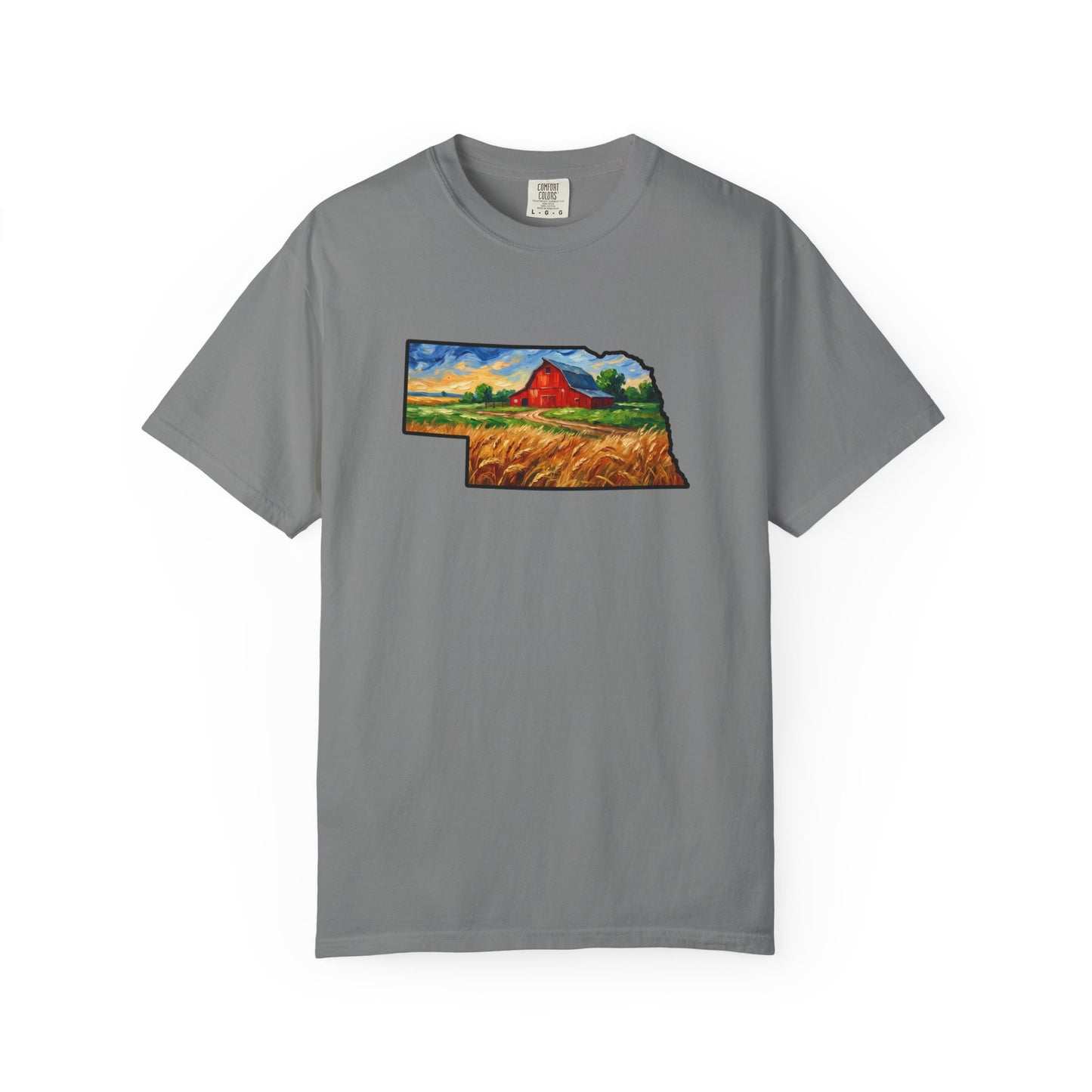 LNK.Nebraska Red Barn Vincent Van Gogh Style T-Shirt - 100% Cotton Nebraska State Gift Tshirt
