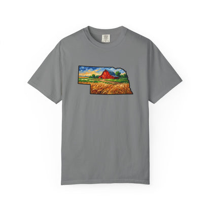 LNK.Nebraska Red Barn Vincent Van Gogh Style T-Shirt - 100% Cotton Nebraska State Gift Tshirt