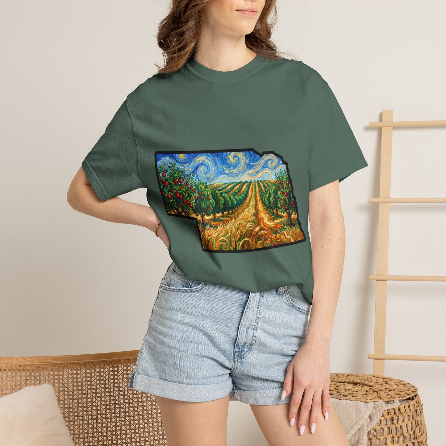 Nebraska Landscape T-Shirt — Van Gogh Parody Style Prairie Art