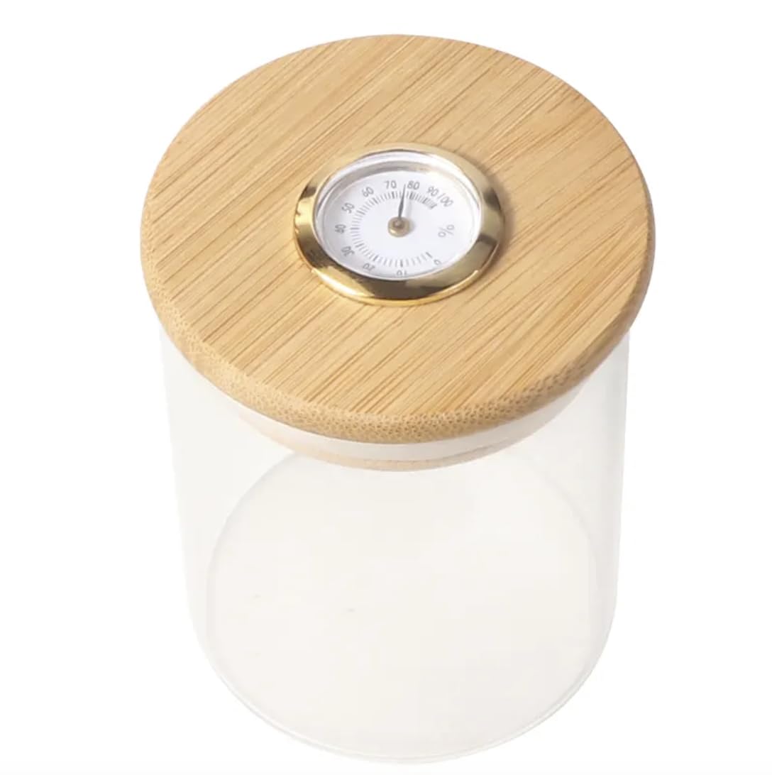 Airtight Glass Storage Jar with Built-In Hygrometer and Bamboo Lid, 500 mL – Preserve Your Favorite Dried Spices, Tea, and Other Flavors for Premium Freshness and Special Occasions