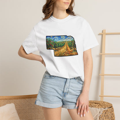 LNK.Nebraska Apple Orchard Landscape Vincent Van Gogh Styled T-Shirt — Nebraska Prairie Art, Gameday and Gifts