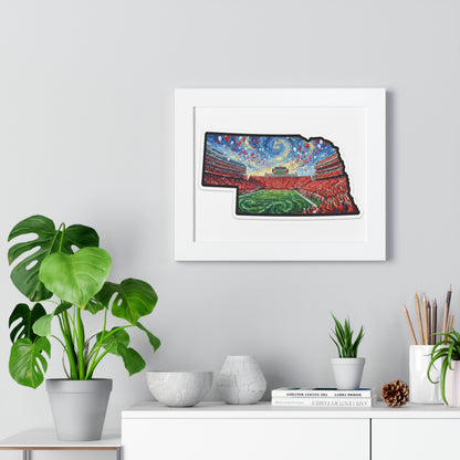 Nebraska Stadium Art Print — Framed Horizontal Poster (Van Gogh Balloon Release Football Stadium)