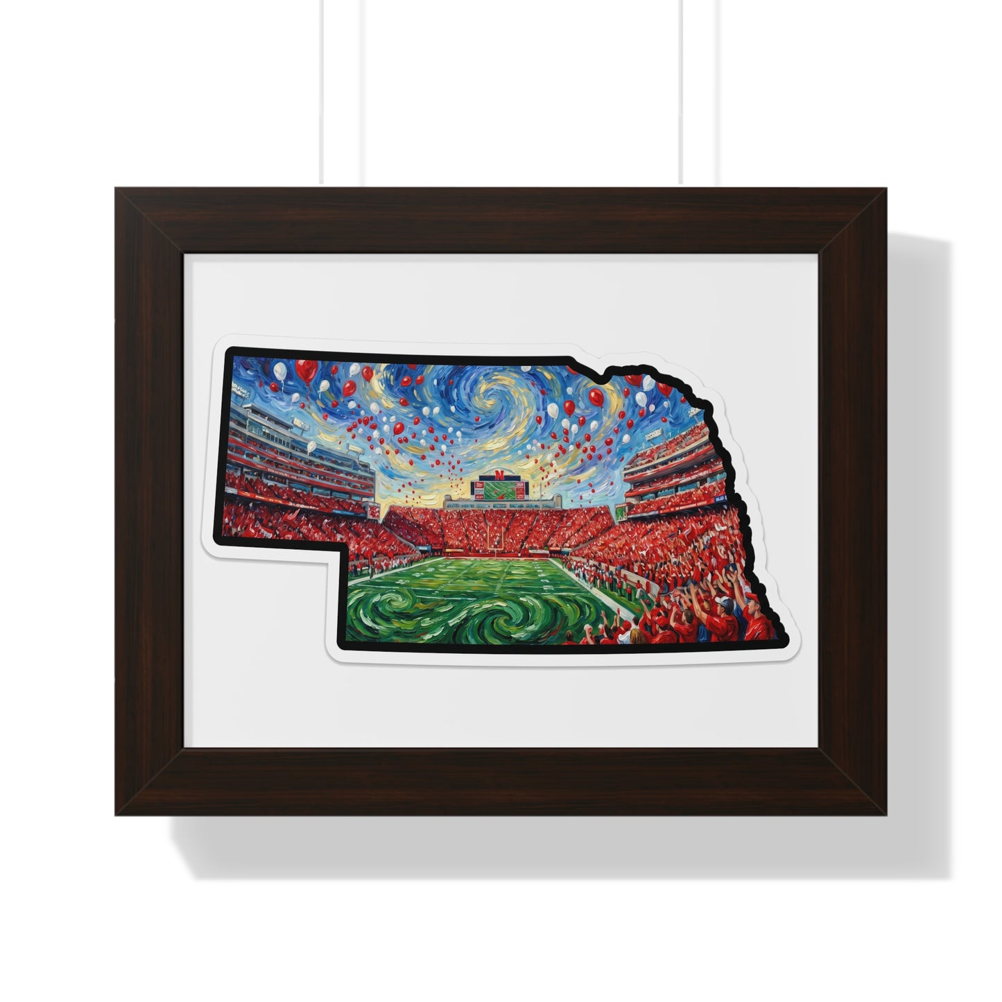 Nebraska Stadium Art Print — Framed Horizontal Poster (Van Gogh Balloon Release Football Stadium)