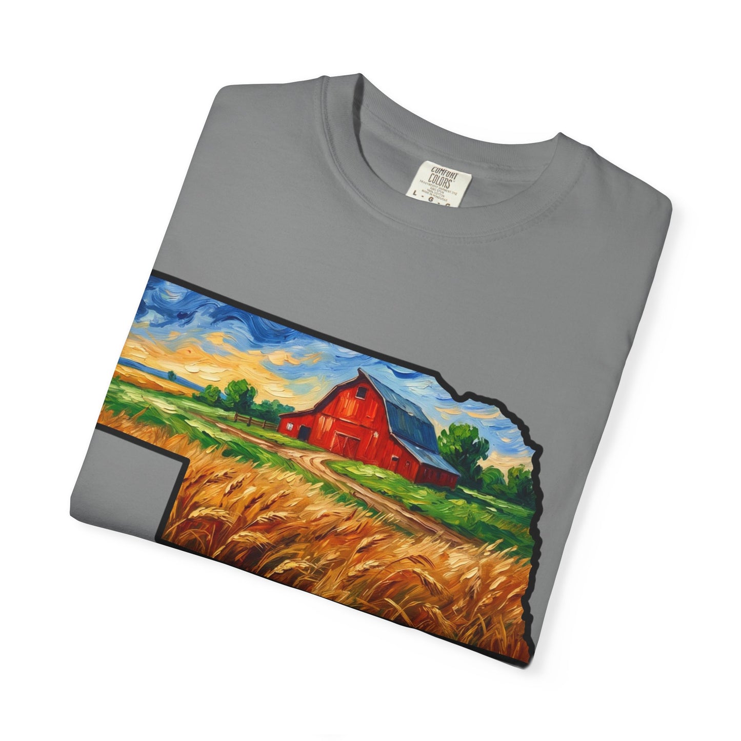 LNK.Nebraska Red Barn Vincent Van Gogh Style T-Shirt - 100% Cotton Nebraska State Gift Tshirt