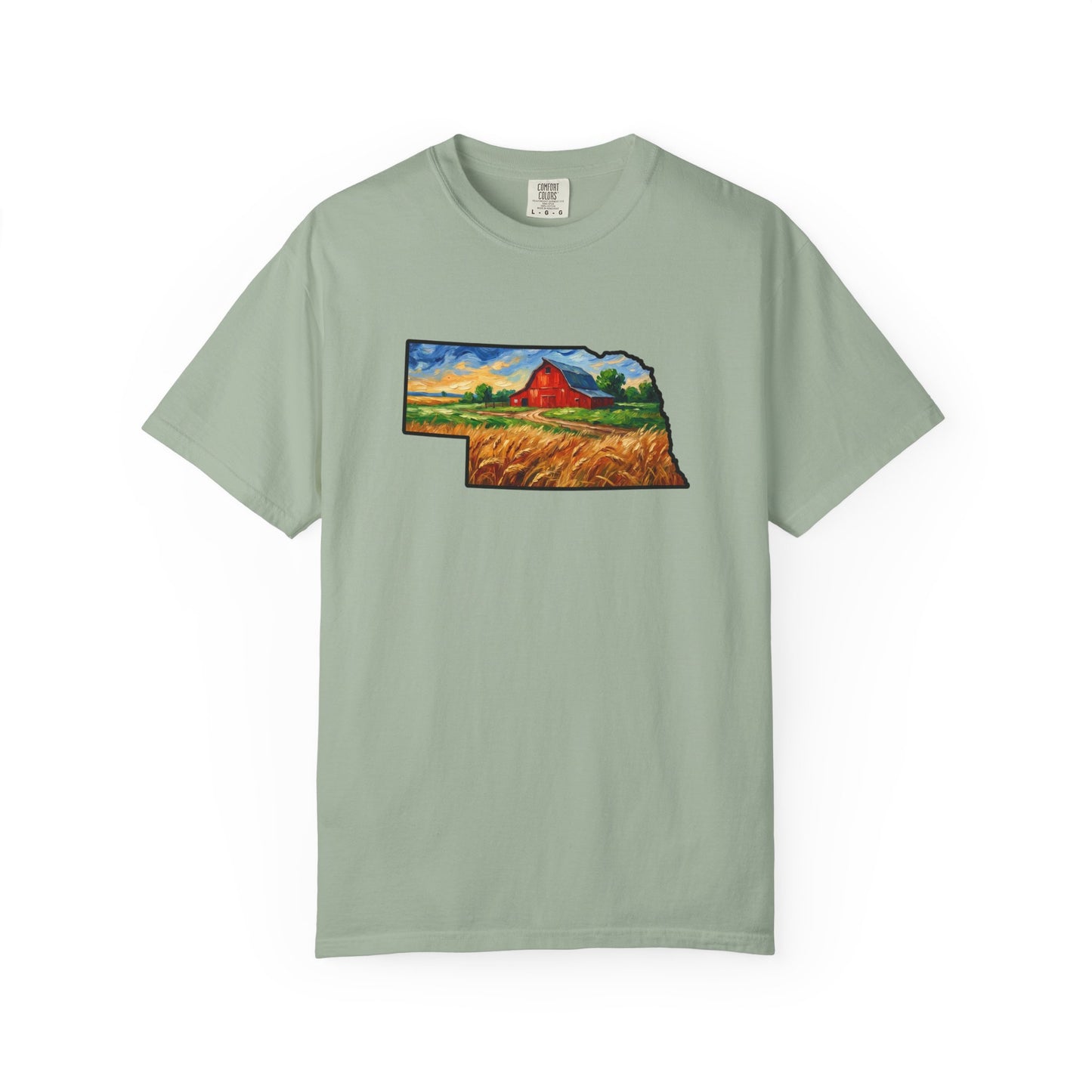 LNK.Nebraska Red Barn Vincent Van Gogh Style T-Shirt - 100% Cotton Nebraska State Gift Tshirt