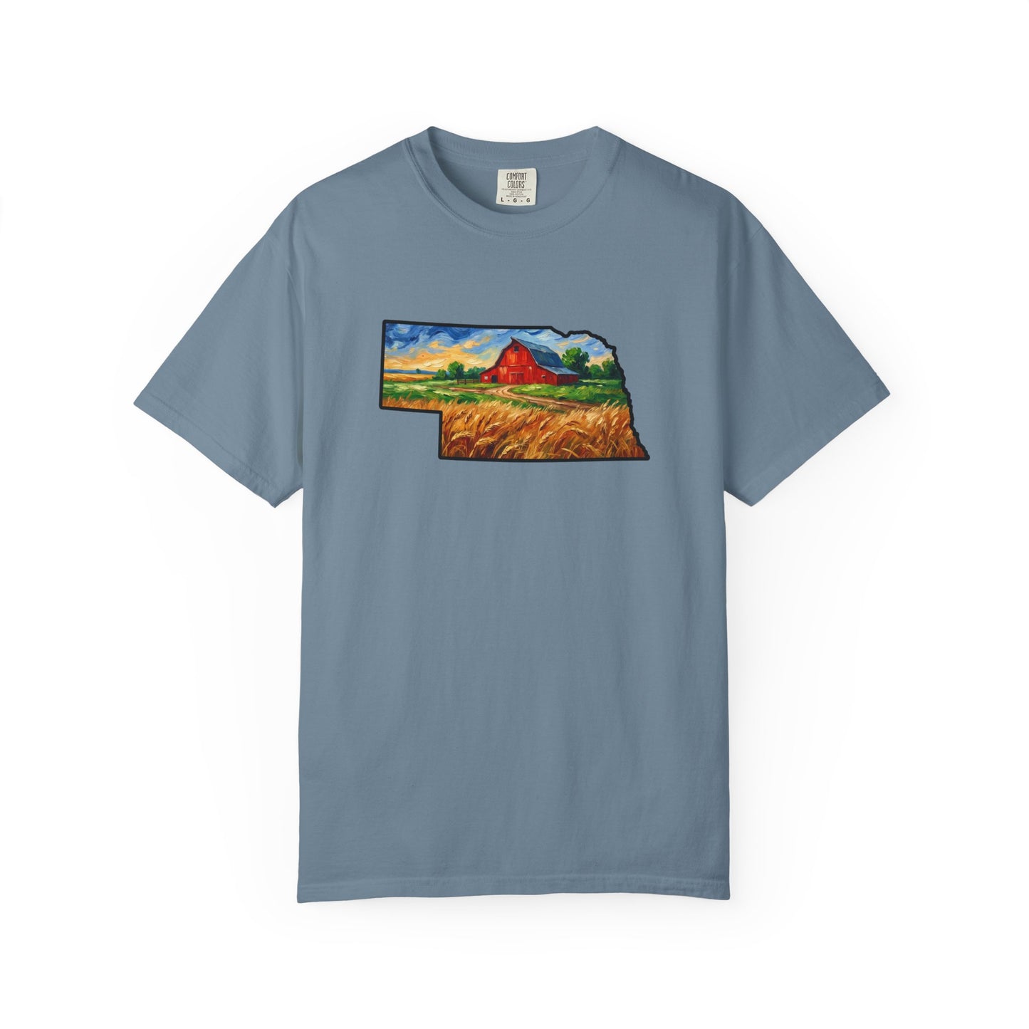 LNK.Nebraska Red Barn Vincent Van Gogh Style T-Shirt - 100% Cotton Nebraska State Gift Tshirt