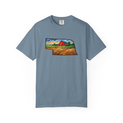 LNK.Nebraska Red Barn Vincent Van Gogh Style T-Shirt - 100% Cotton Nebraska State Gift Tshirt