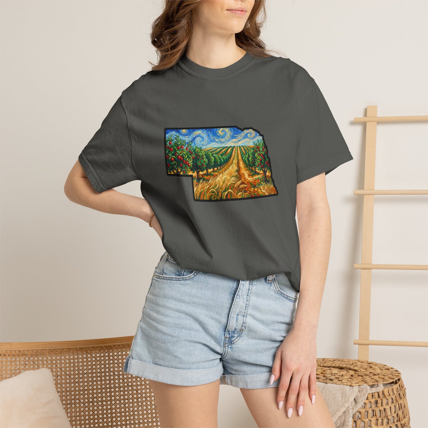LNK.Nebraska Apple Orchard Landscape Vincent Van Gogh Styled T-Shirt — Nebraska Prairie Art, Gameday and Gifts