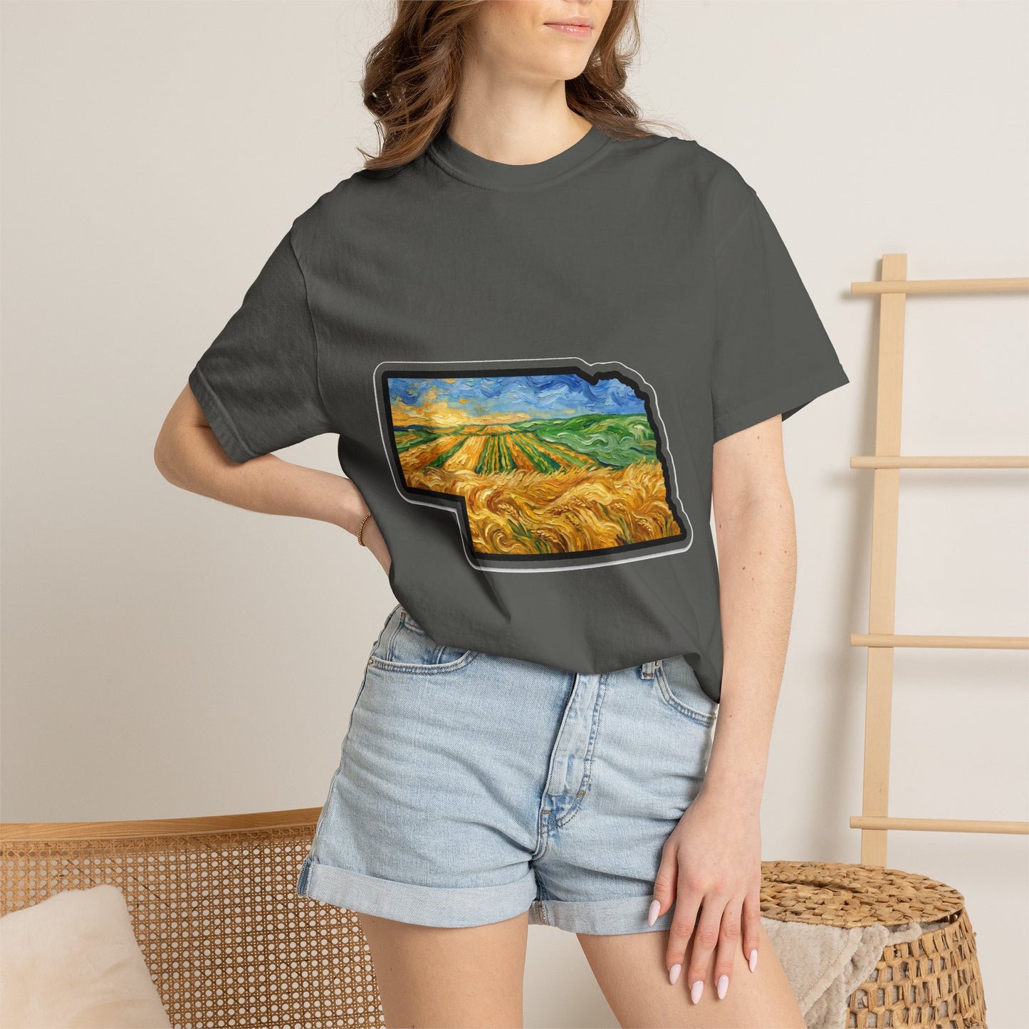 Nebraska Wheat Fields T-Shirt — Vincent Van Gogh Style Prairie State Art | Comfort Colors Nebraska Gift