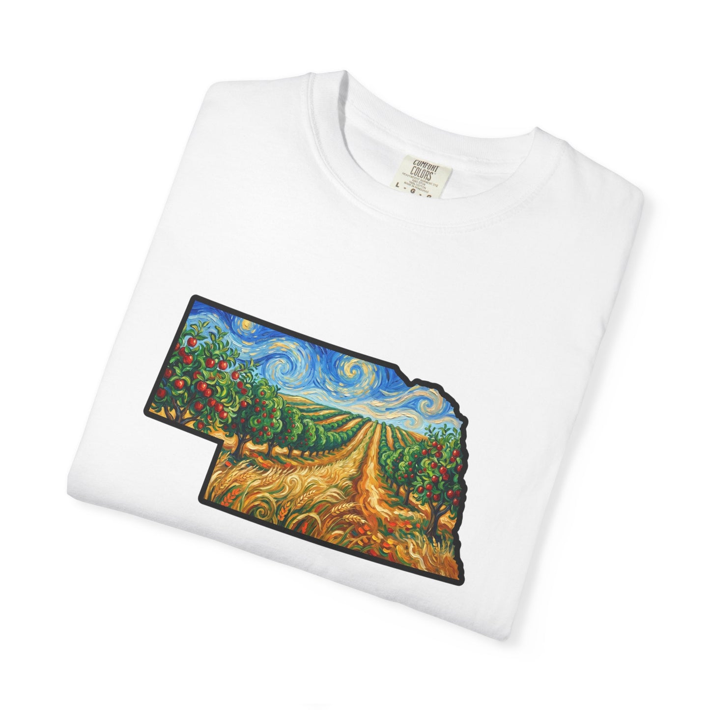 LNK.Nebraska Apple Orchard Landscape Vincent Van Gogh Styled T-Shirt — Nebraska Prairie Art, Gameday and Gifts