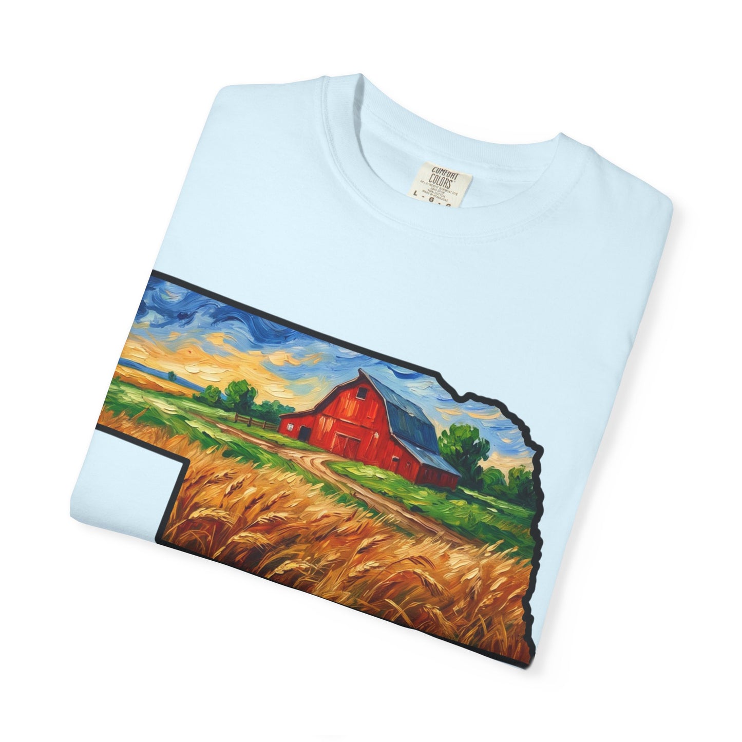 LNK.Nebraska Red Barn Vincent Van Gogh Style T-Shirt - 100% Cotton Nebraska State Gift Tshirt