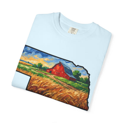 LNK.Nebraska Red Barn Vincent Van Gogh Style T-Shirt - 100% Cotton Nebraska State Gift Tshirt