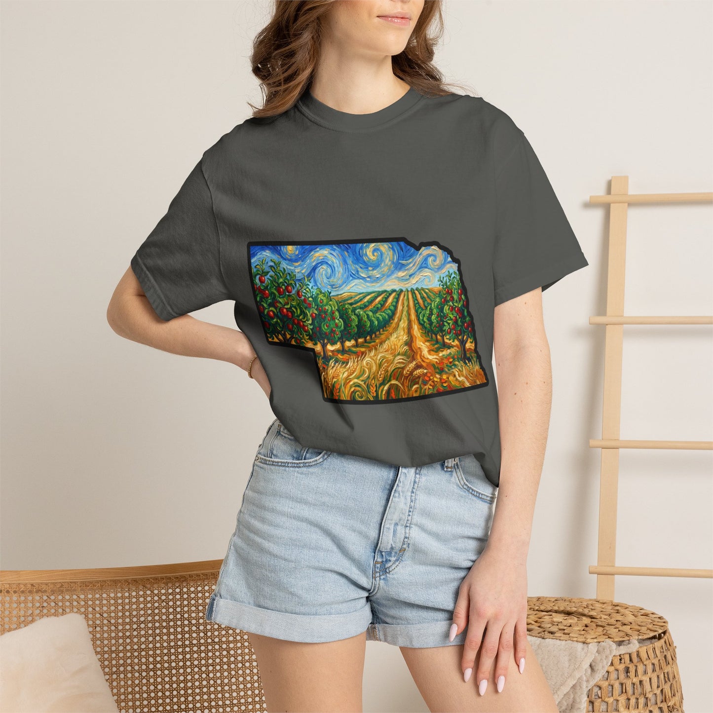 Nebraska Landscape T-Shirt — Van Gogh Parody Style Prairie Art