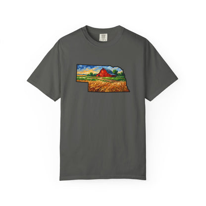 LNK.Nebraska Red Barn Vincent Van Gogh Style T-Shirt - 100% Cotton Nebraska State Gift Tshirt