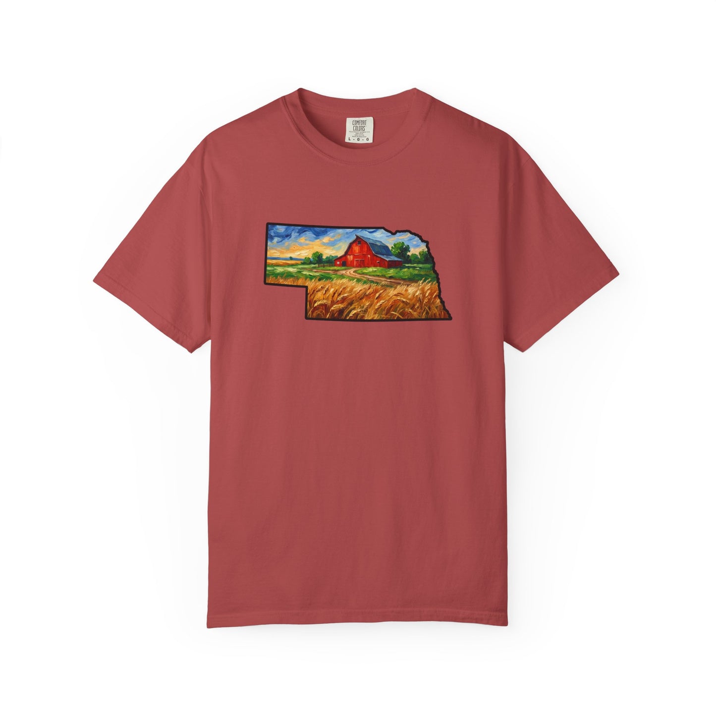 LNK.Nebraska Red Barn Vincent Van Gogh Style T-Shirt - 100% Cotton Nebraska State Gift Tshirt