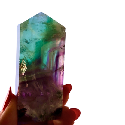 Fluorite Pentagon Column | 3-4 Inch Polished Crystal | Smooth Blue Purple Green Geometry