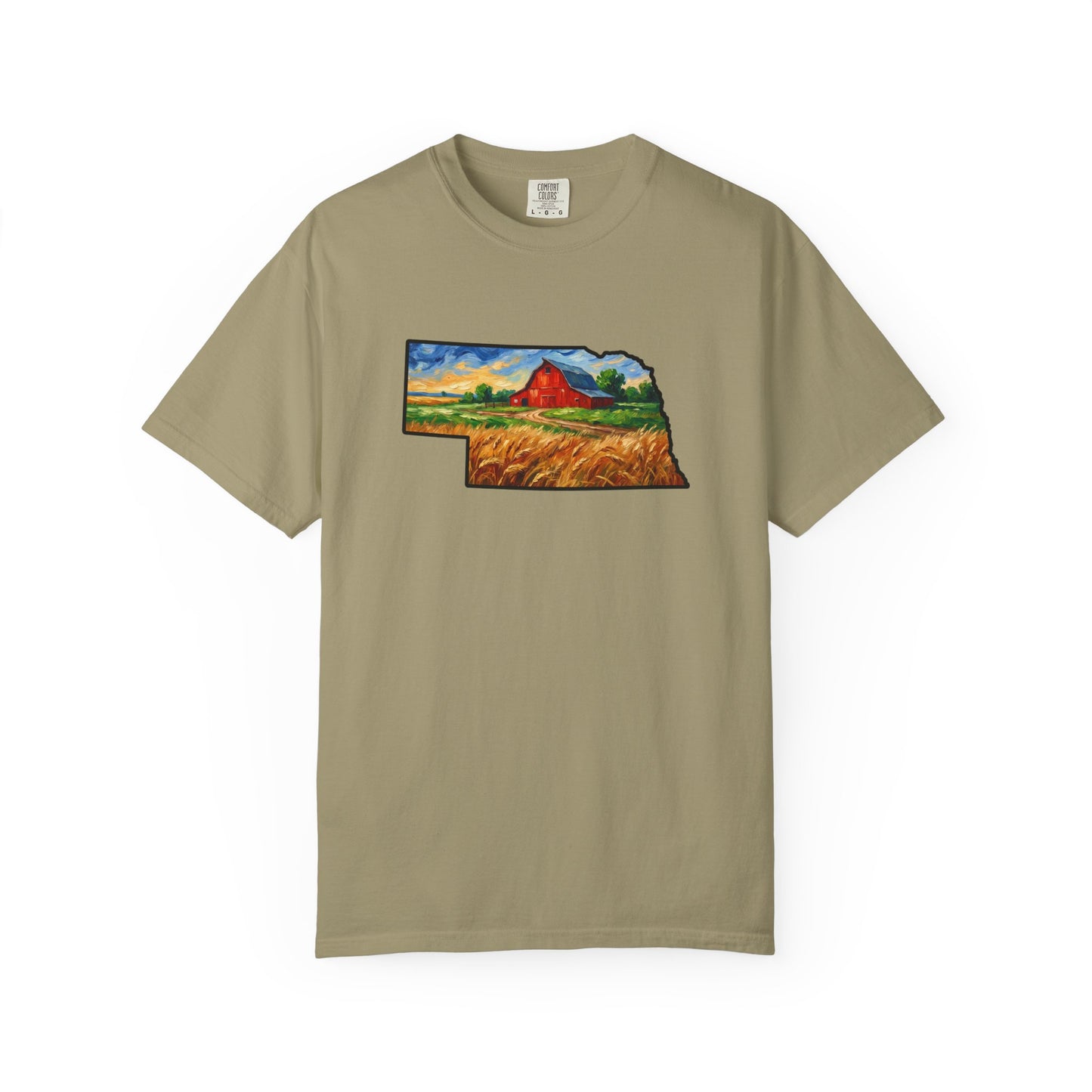 LNK.Nebraska Red Barn Vincent Van Gogh Style T-Shirt - 100% Cotton Nebraska State Gift Tshirt