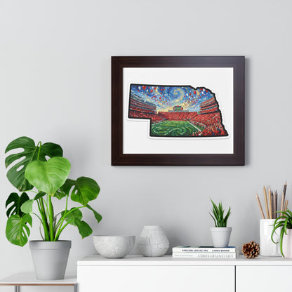 Nebraska Stadium Art Print — Framed Horizontal Poster (Van Gogh Balloon Release Football Stadium)