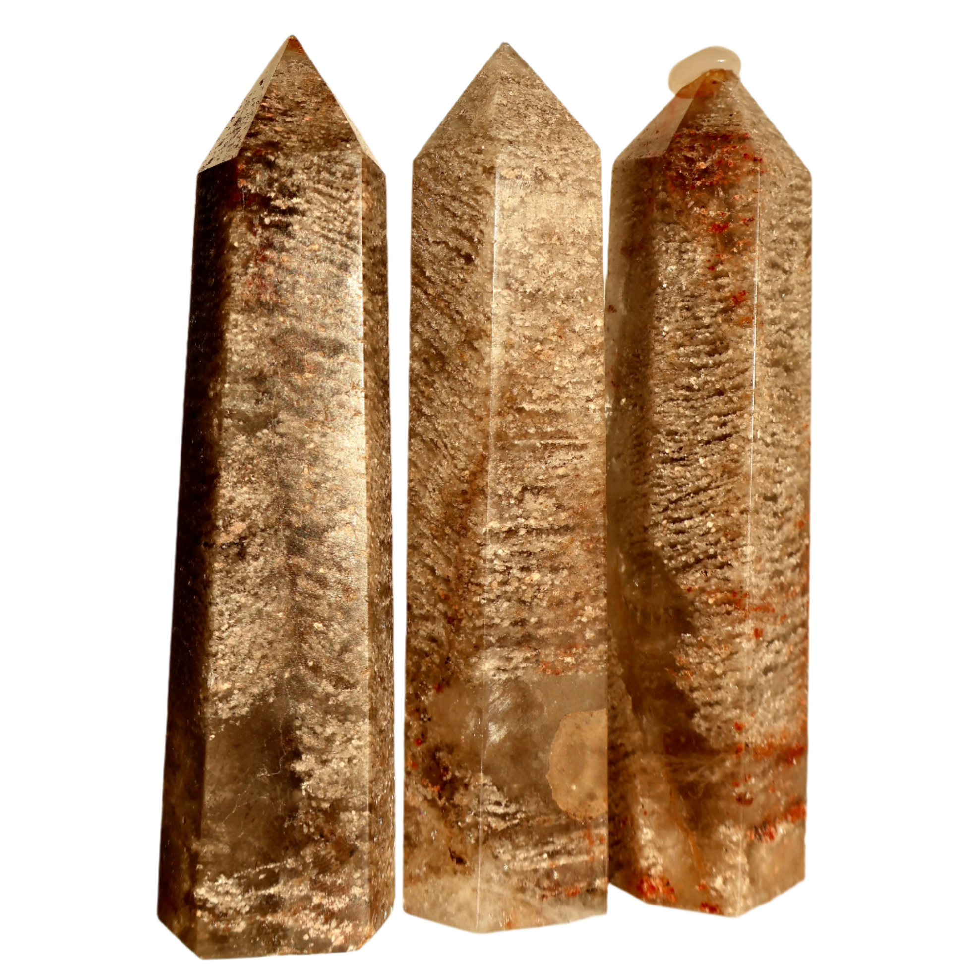 A close-up of a 3 Thousand Layer Crystal Obelisks with white golden hour as the background
