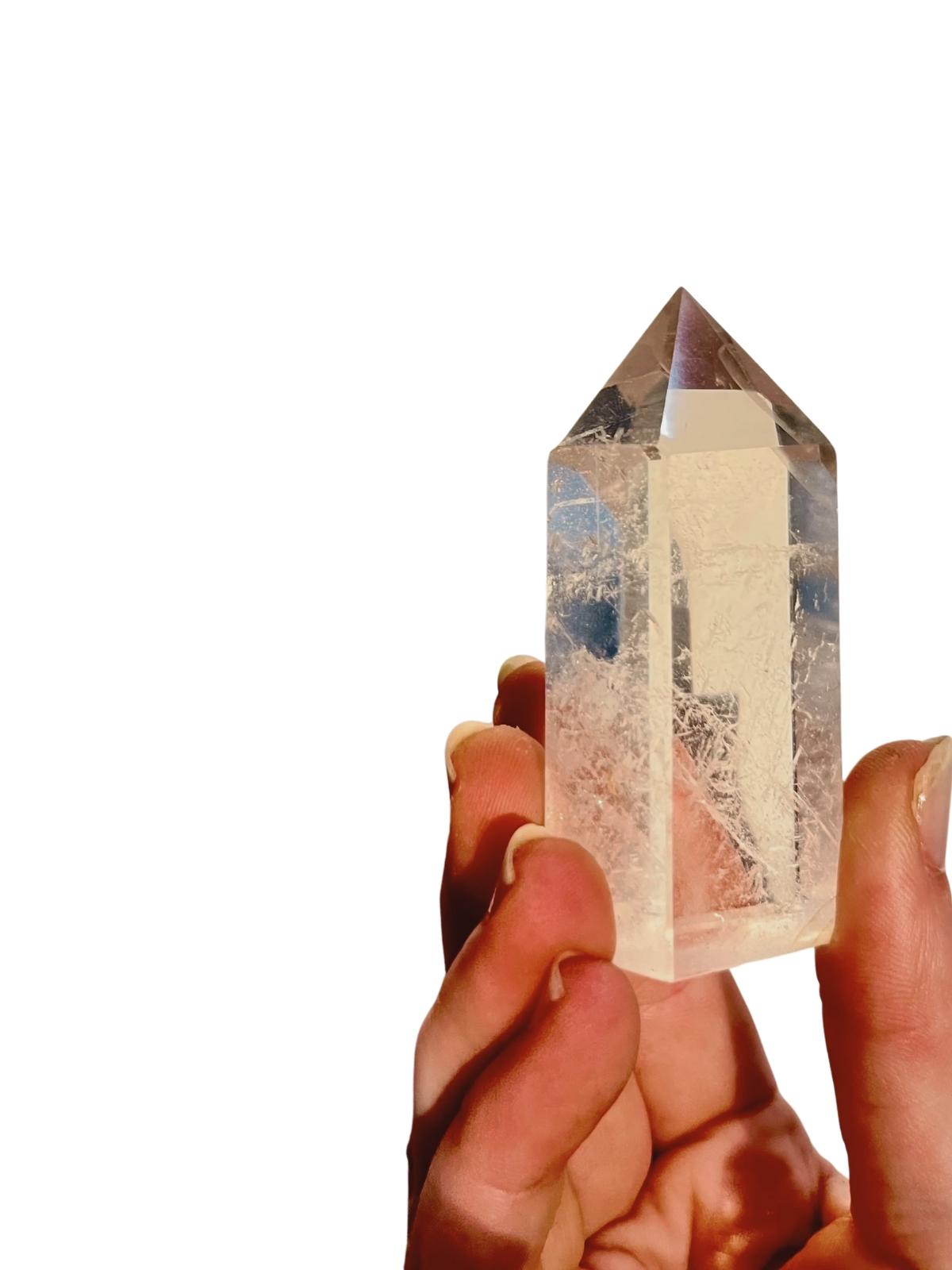 sparkling Clear Quartz Tower in detail view