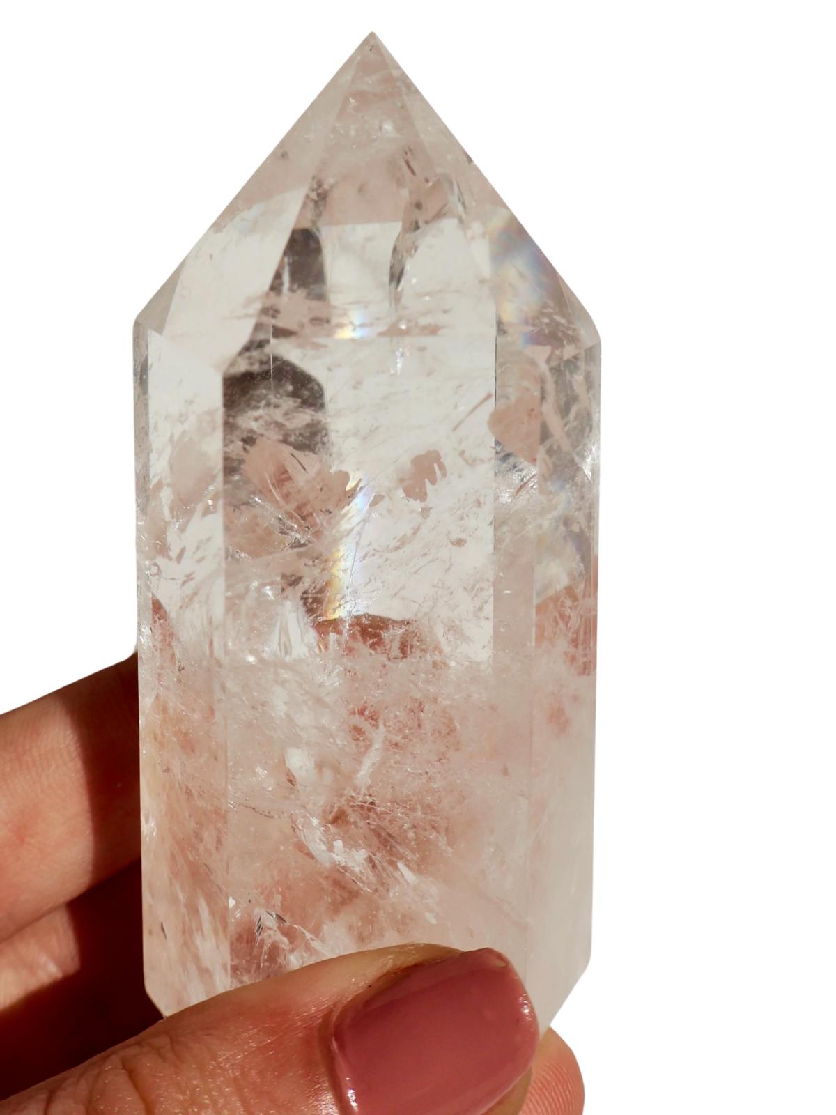 smooth Clear Quartz Tower in close-up shot