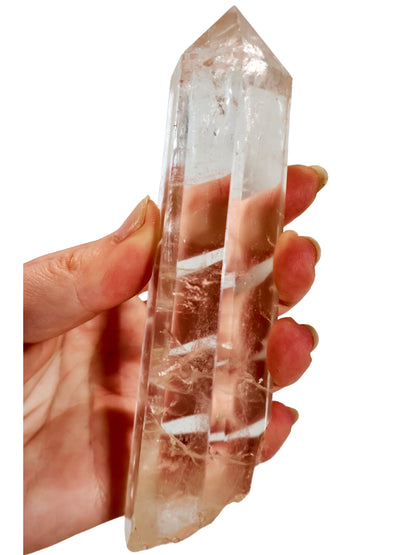 Transparent quartz wand with polished top and grounded base edge