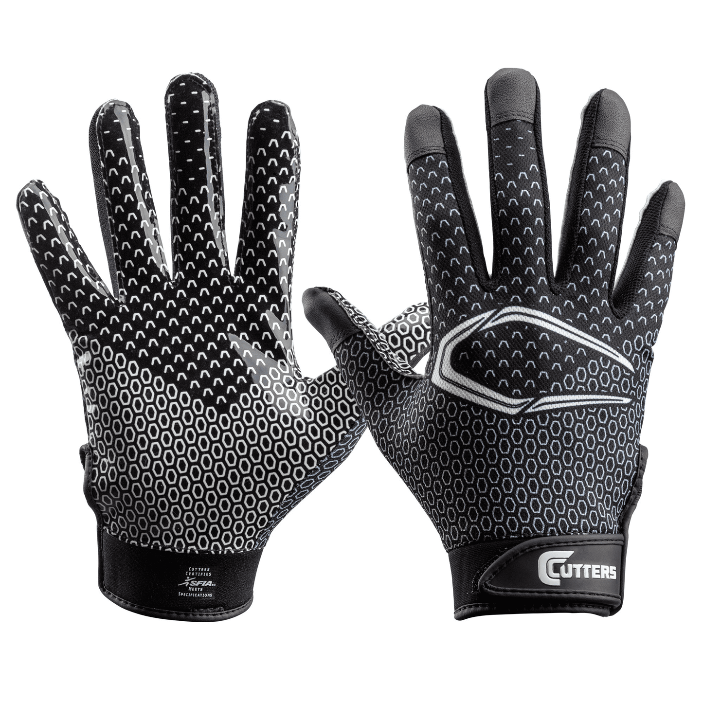 Cutters Game Day Football Receiver Glove with Silicone Grip, Youth L/XL, Black