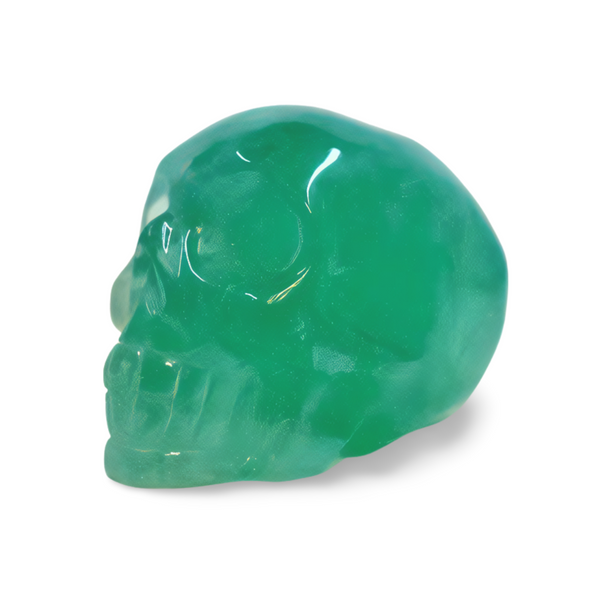 Green crystal skull on a white background