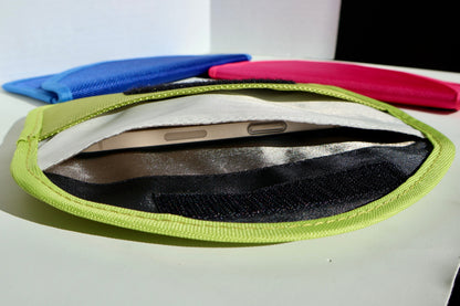 Faraday Silver Lined EMF Blocking Phone Pouch for Standard iPhone - LIME BLUE ROSE