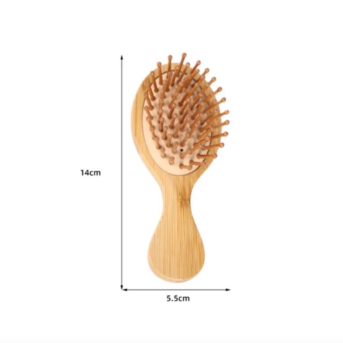 Handcrafted wooden detangling brush with ergonomic grip and rounded bristle tips, ideal for dry massage or styling