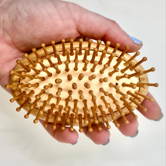 Wood Hair Brush for Scalp Stimulation, Ball-Tipped Bamboo Bristles, Sturdy and Luxurious